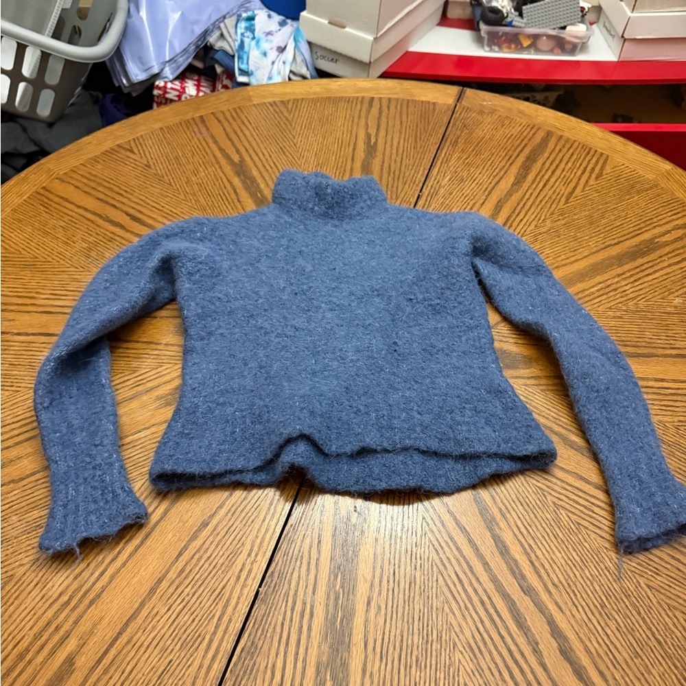 Madewell Blue Mock Neck Fuzzy Sweater